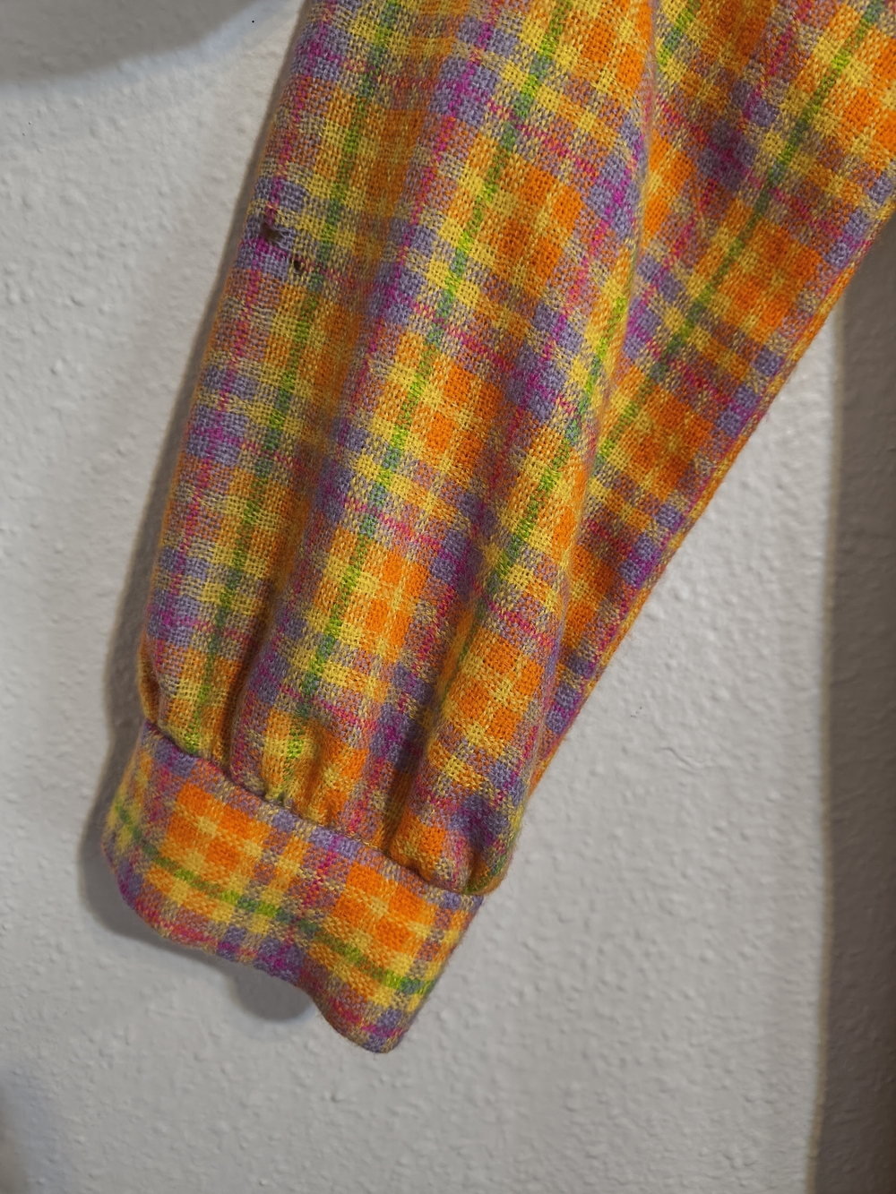 Vintage California Girl Plaid Shirt Dress M/L Orange Purple 60s 70s - Picture 7 of 10